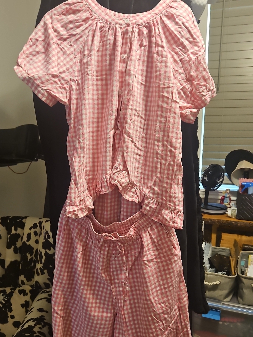 Pink Gingham Two-Piece Lounge Set